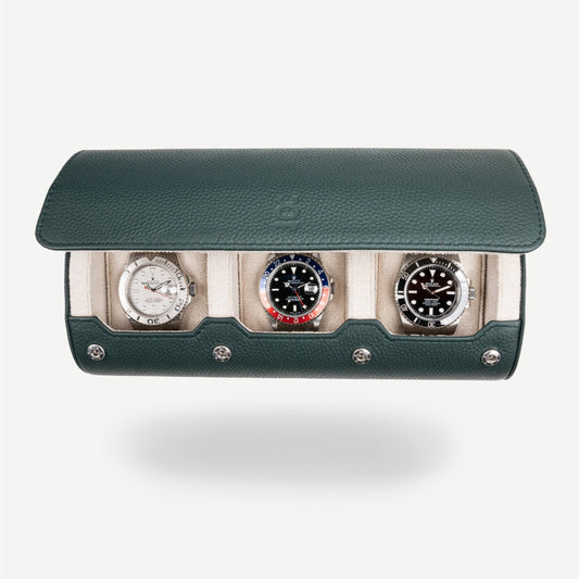 Travel Watch Roll Large - Dark Green Litchi