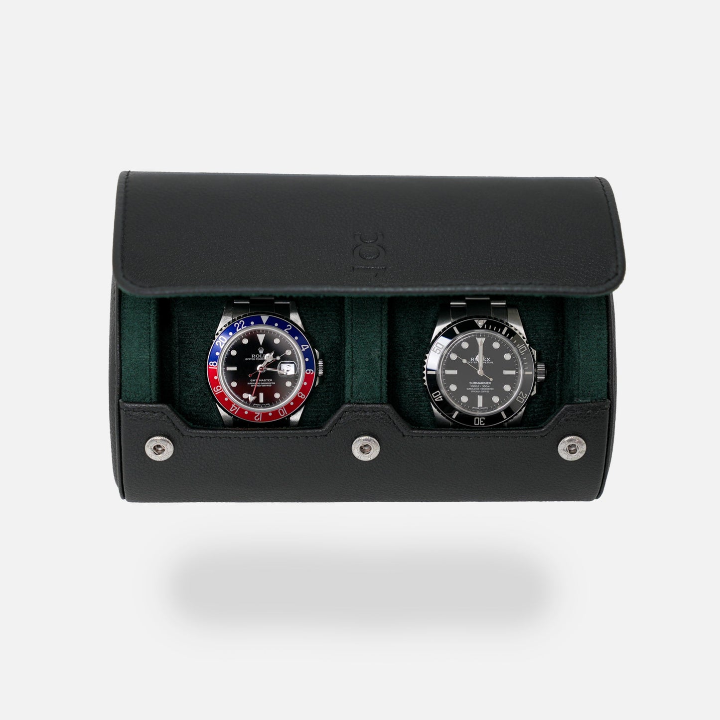 Two Slot Watch Roll - Black Green