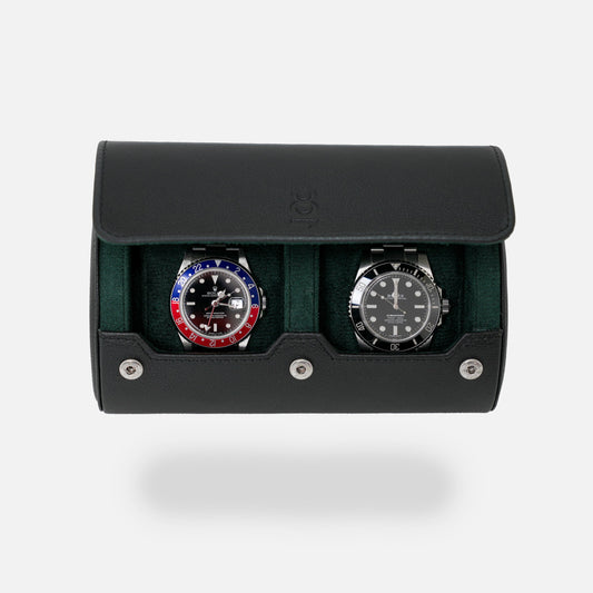 Two Slot Watch Roll - Black Green