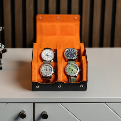 Hexagon Black Orange 4 Slot Watch Box