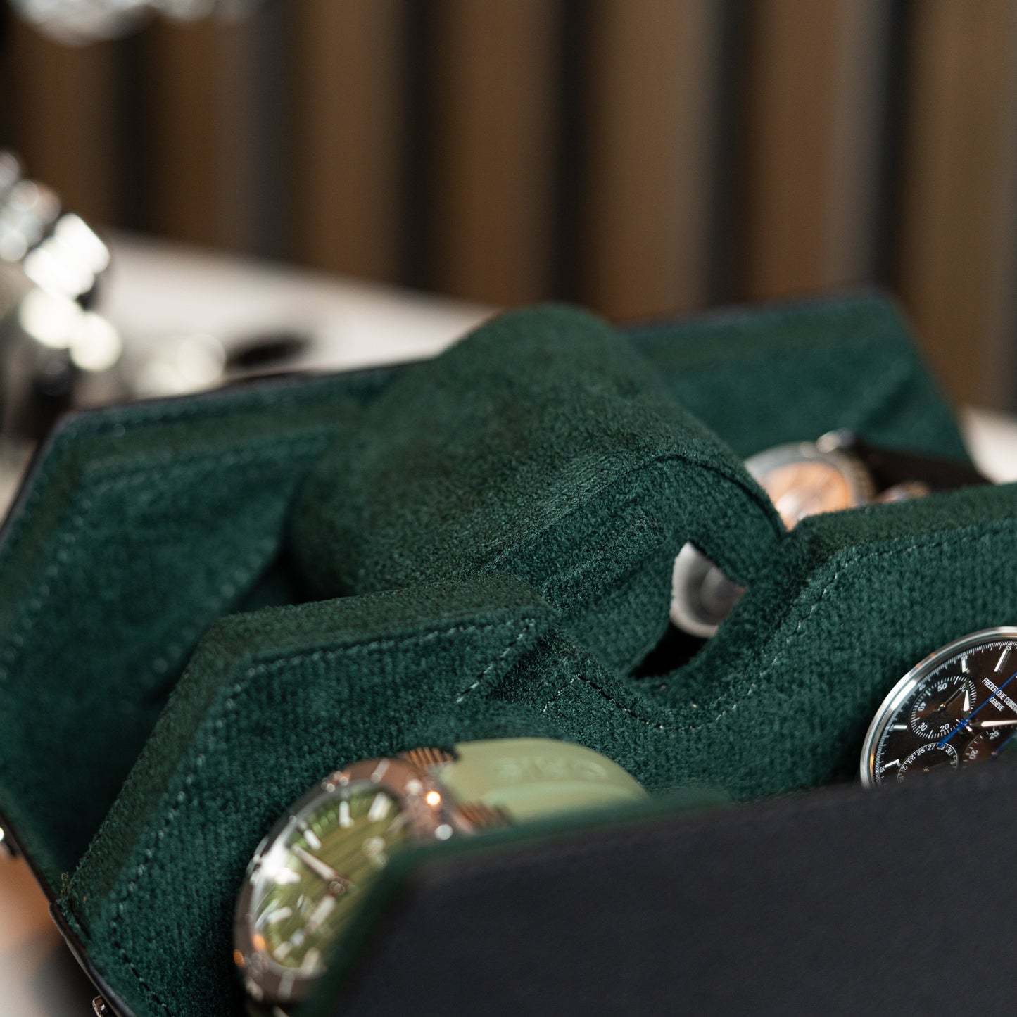 Hexagon Black Green 4 Slot Watch Box