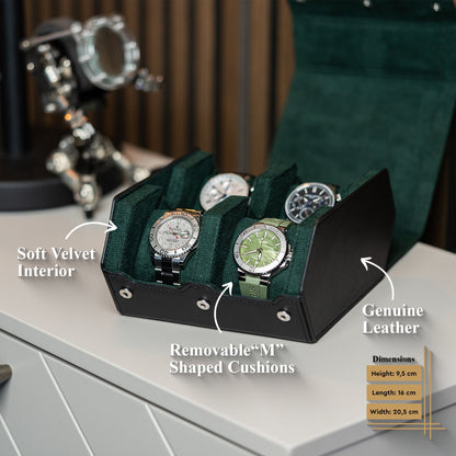 Hexagon Black Green 4 Slot Watch Box