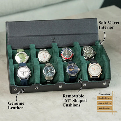 Hexagon Black Green 8 Slot Watch Box