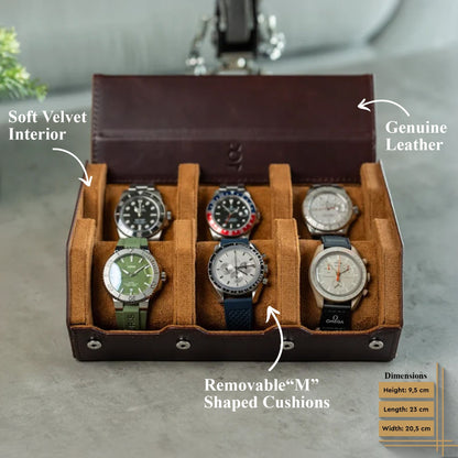 Hexagon Coffee Brown 6 Slot Watch Box