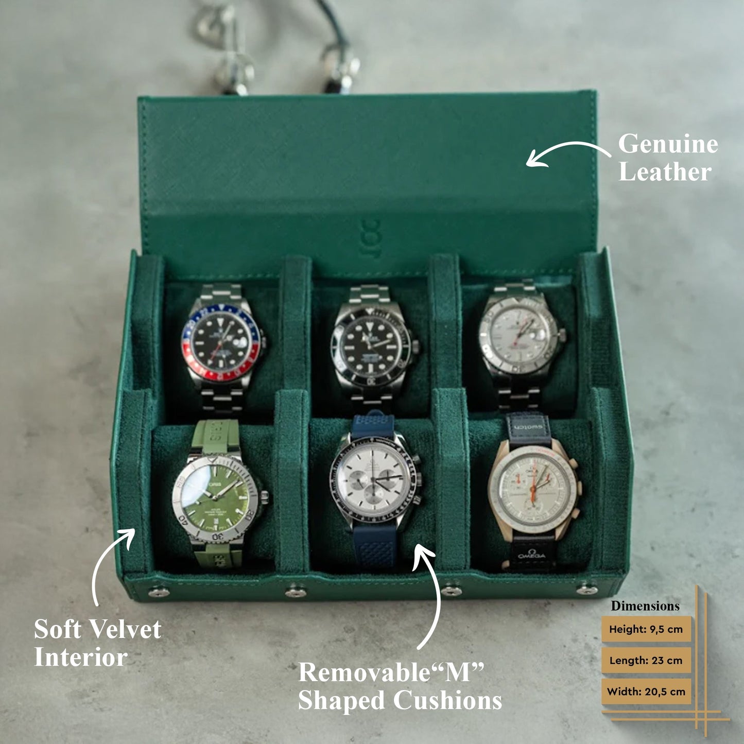 Hexagon Green Saffiano 6 Slot Watch Box