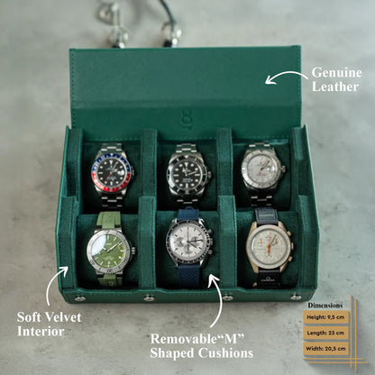Hexagon Green Saffiano 6 Slot Watch Box