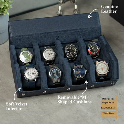Hexagon Navy Blue 8 Slot Watch Box