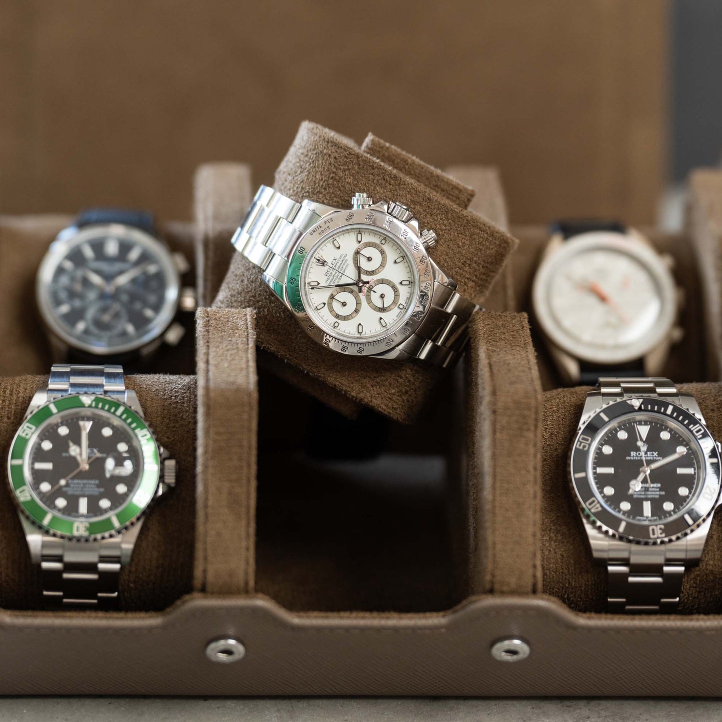 Hexagon Light Brown 6 Slot Watch Box