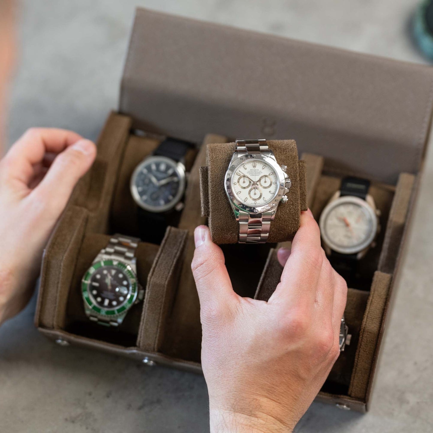 Hexagon Light Brown 6 Slot Watch Box
