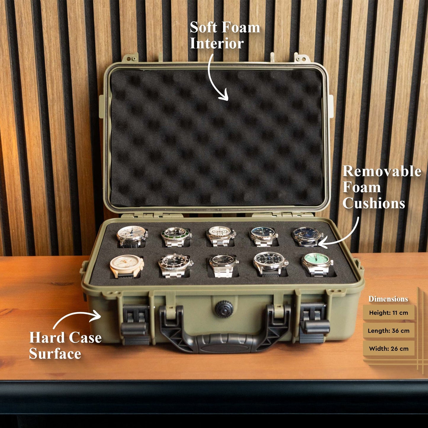 Olive Green 10 Slot Watch Box