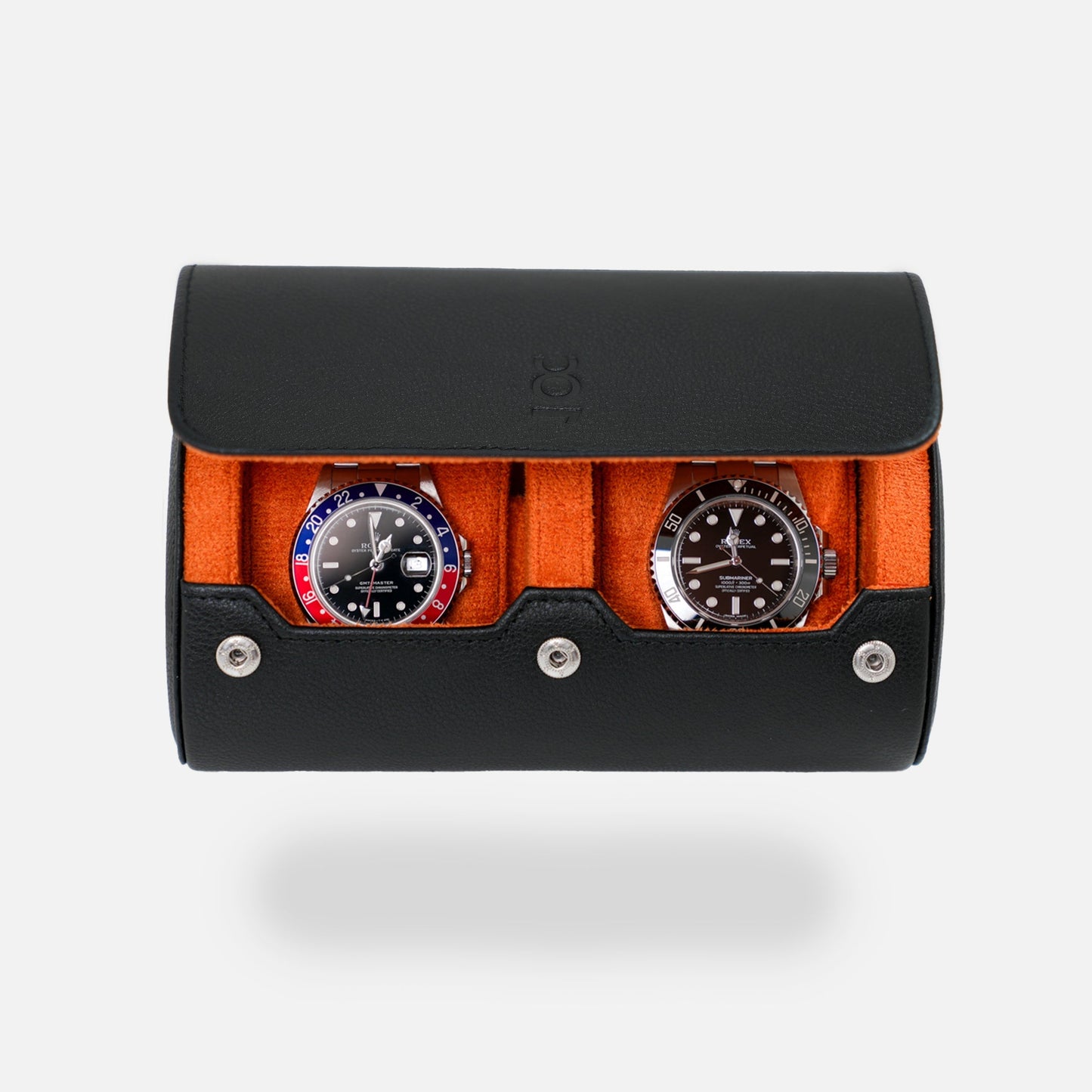 Two Slot Watch Roll - Black Orange