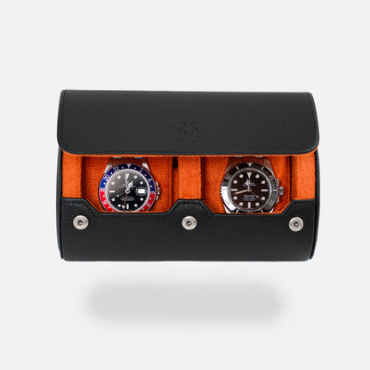 Two Slot Watch Roll - Black Orange