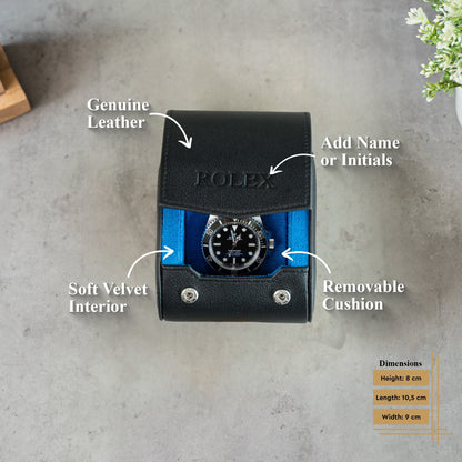 Personalized Single Watch Roll - Black Blue