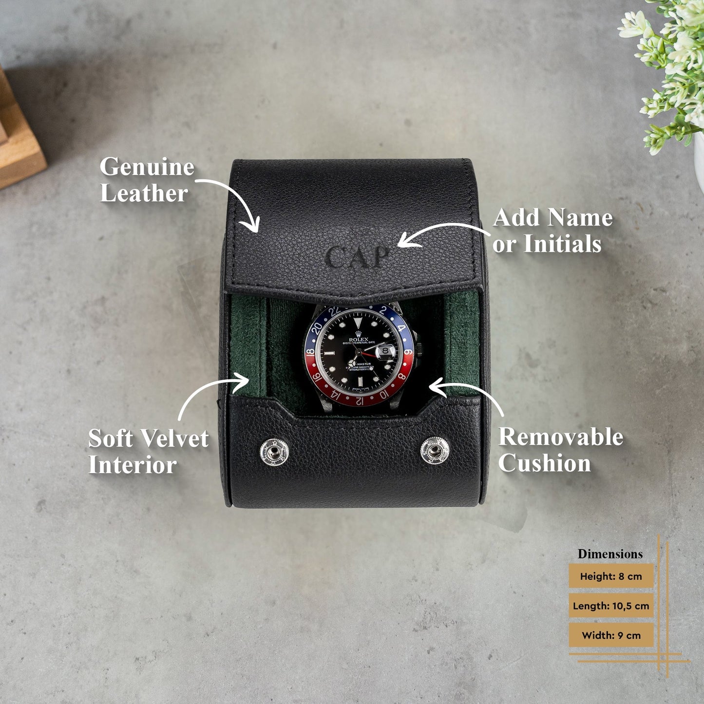 Personalized Single Watch Roll - Black Green