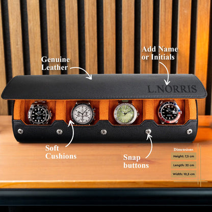 Personalized Travel Watch Roll Extra Large - Black Orange