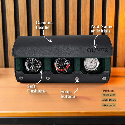 Personalized Watch Roll Large - Black Green