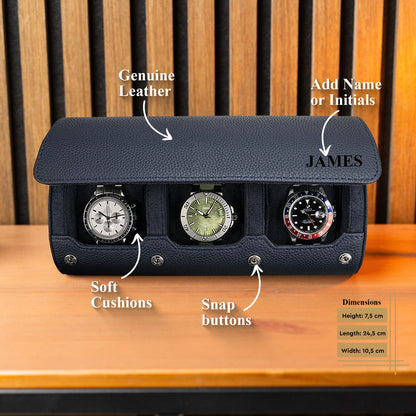 Personalized Watch Roll Large - Navy Blue