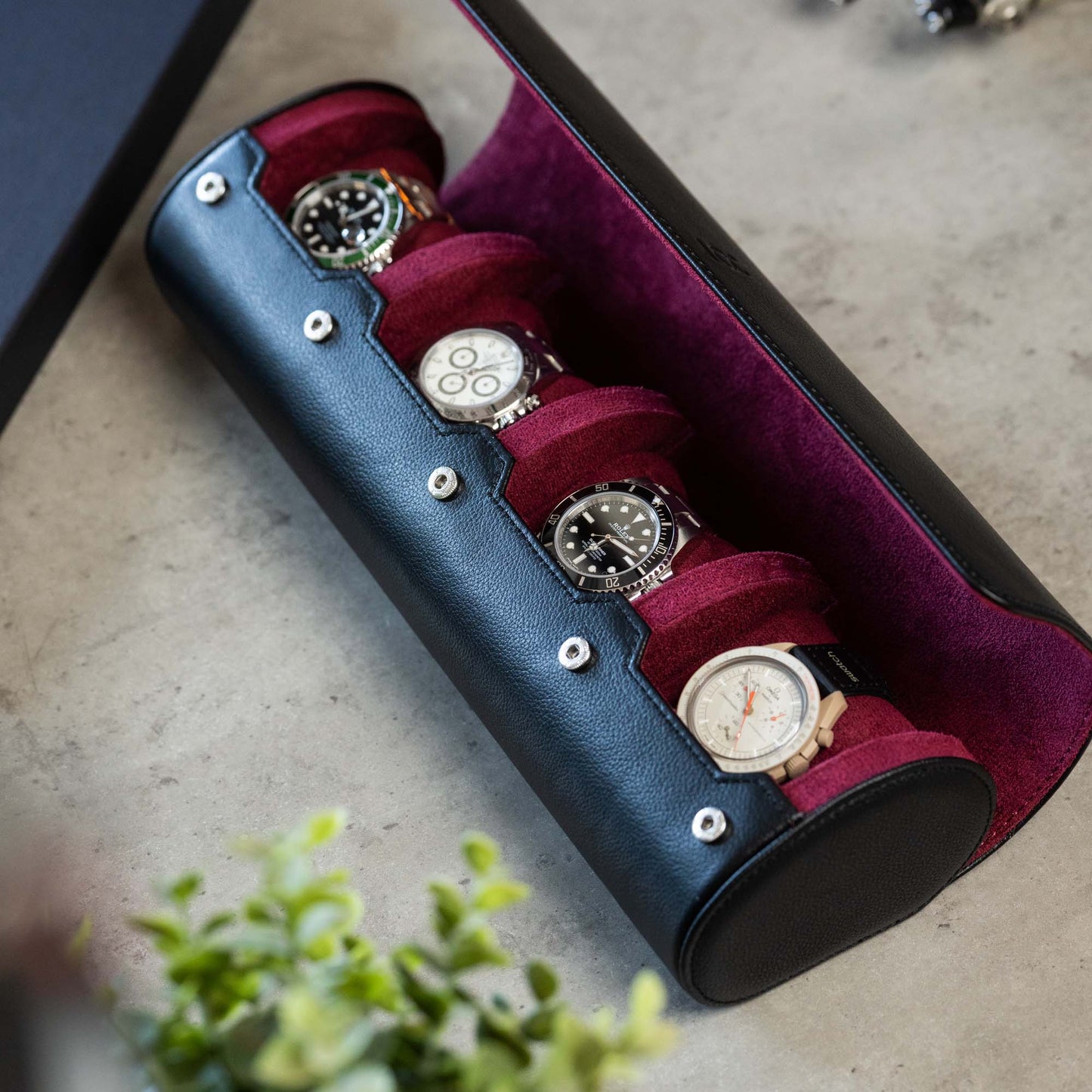 Personalized Travel Watch Roll Extra Large - Black Cherry