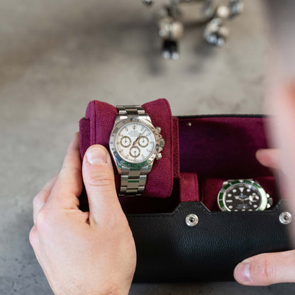 Personalized Two Slot Watch Roll - Black Cherry