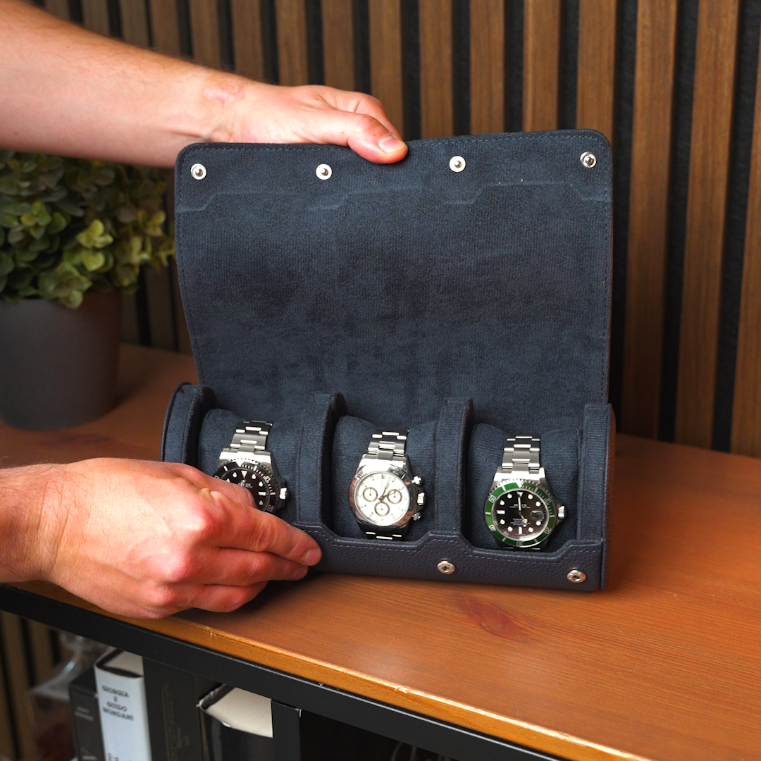 Personalized Watch Roll Large - Navy Blue