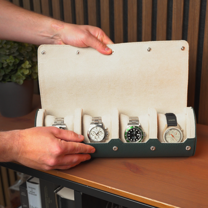 Personalized Travel Watch Roll Extra Large - Dark Green Litchi