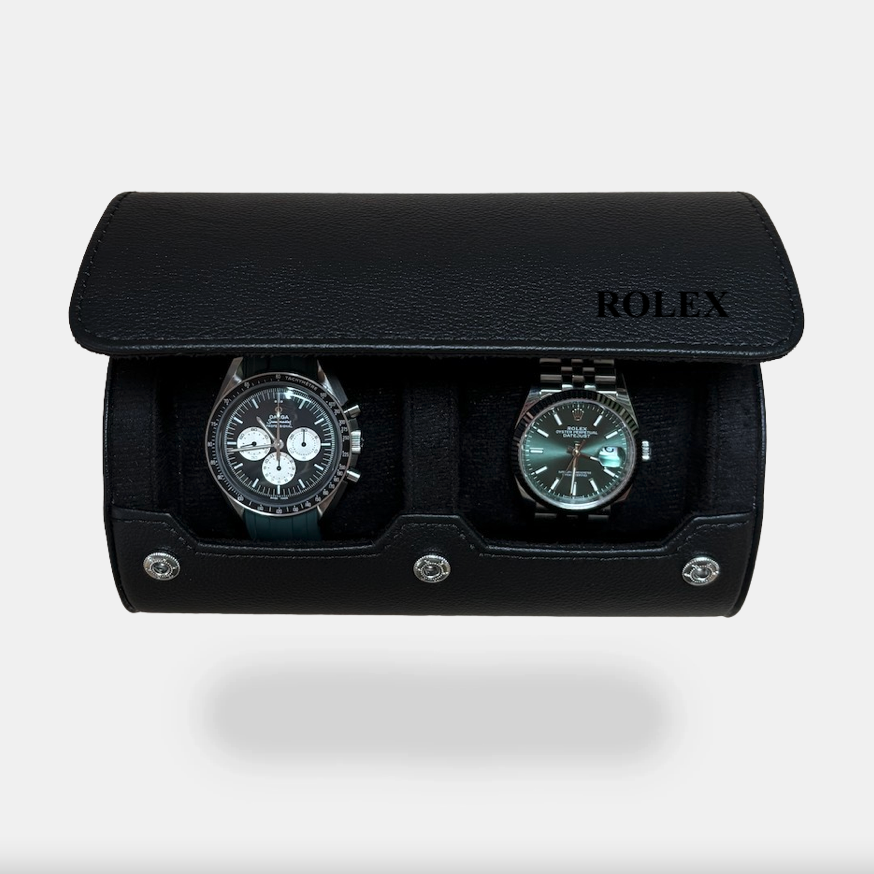 Personalized Two Slot Watch Roll - All Black