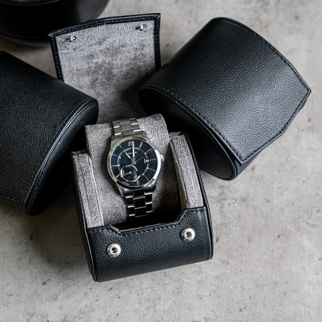 Personalized Single Watch Roll - Black Grey