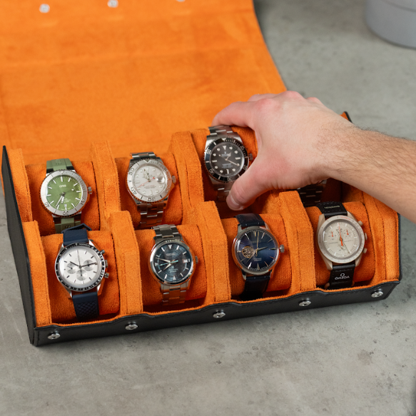Hexagon Black Orange 8 Slot Watch Box