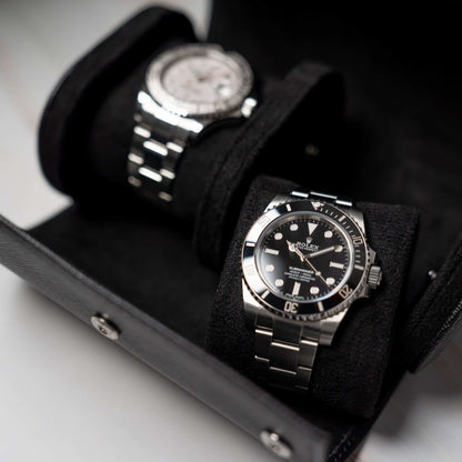 Two Slot Watch Roll - All Black Saffiano