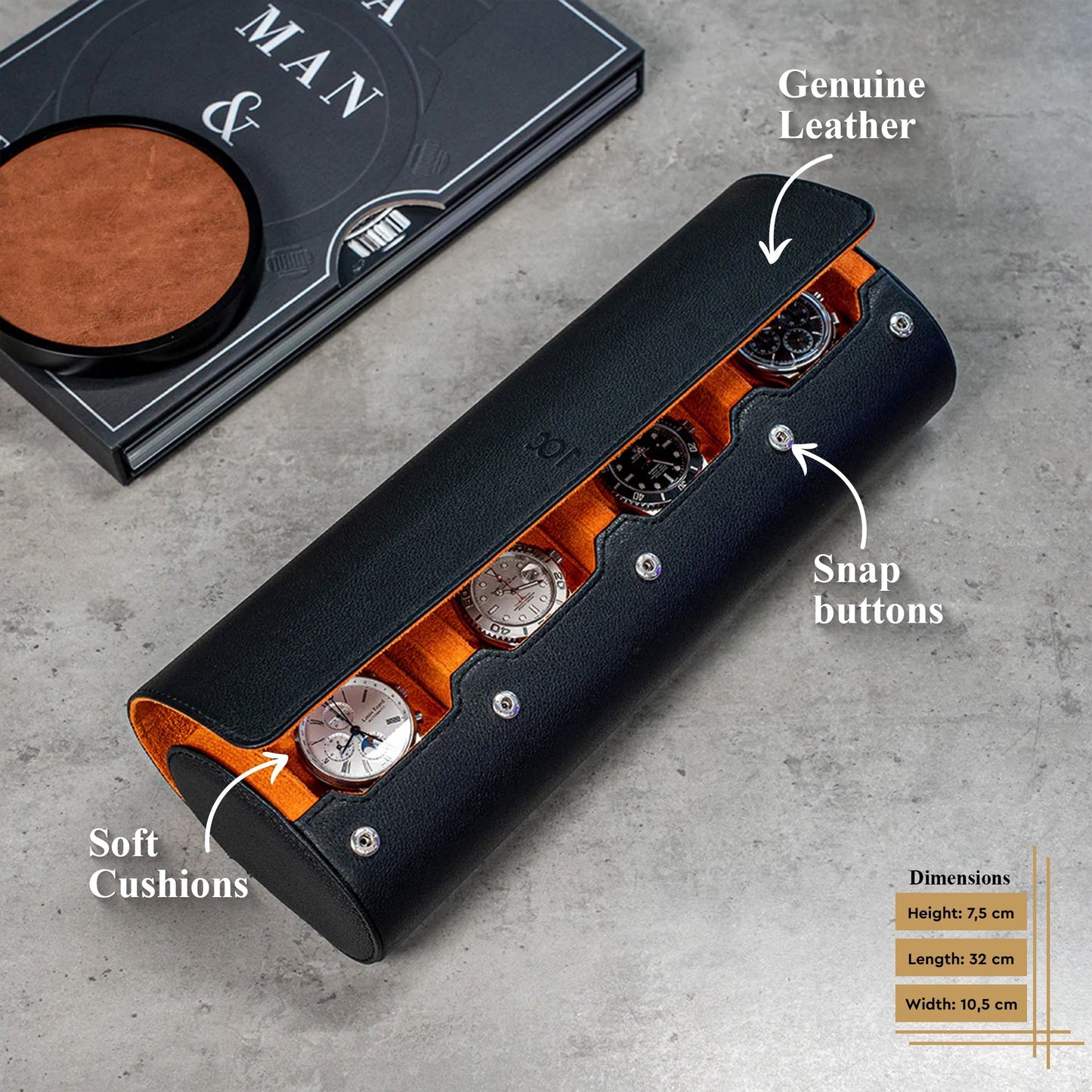 Travel Watch Roll Extra Large - Black Orange