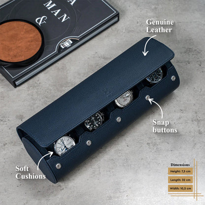 Travel Watch Roll Extra Large - Navy Blue Litchi