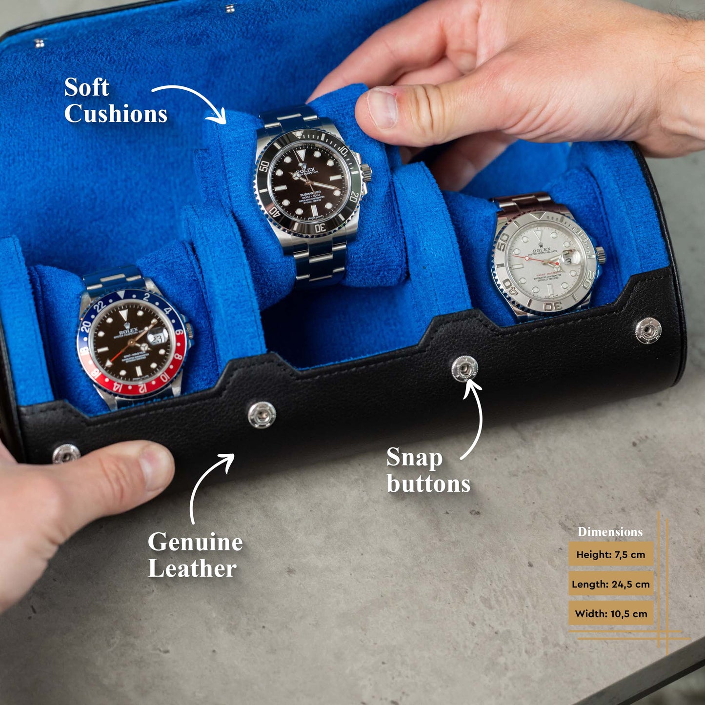 Travel Watch Roll Large - Black Blue