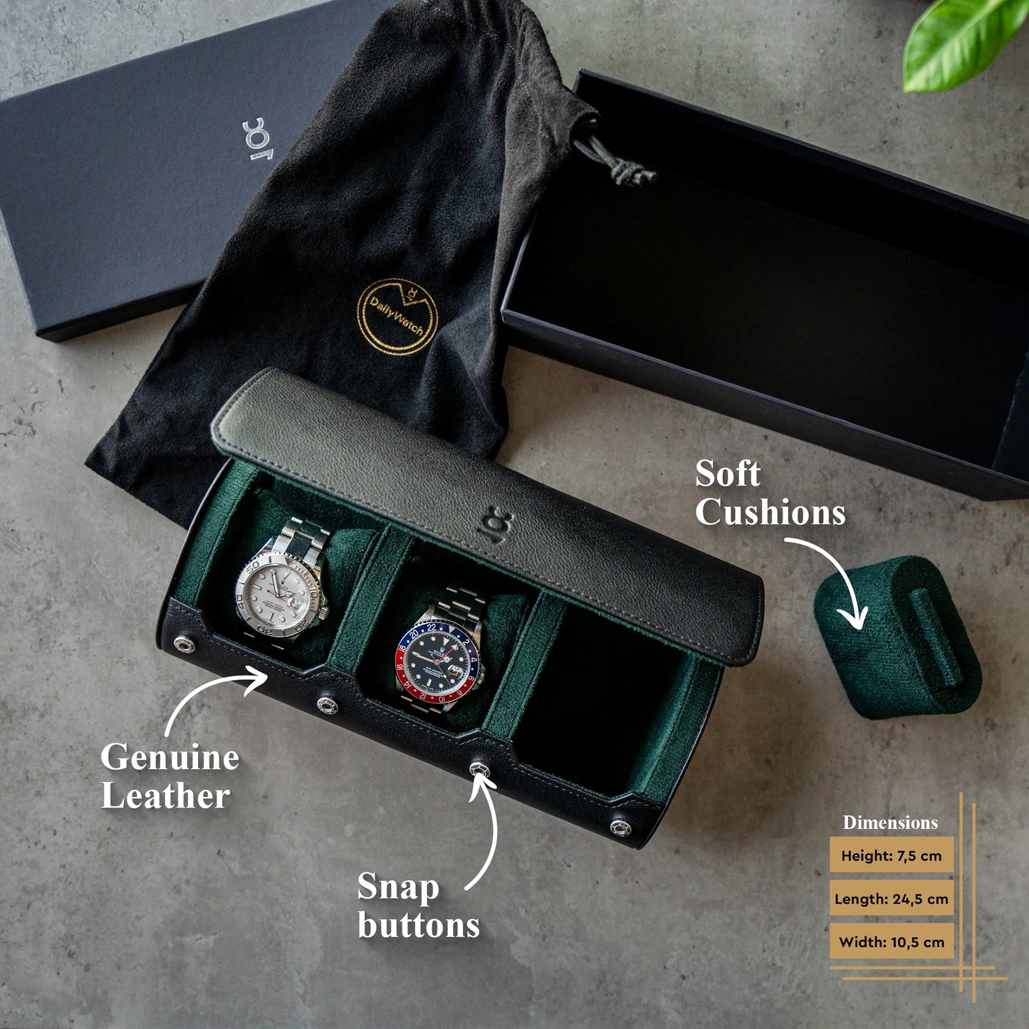 Travel Watch Roll Large - Black Green