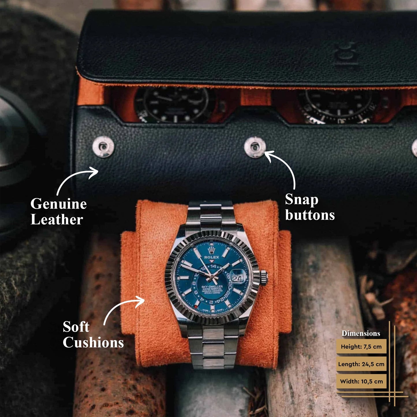 Travel Watch Roll Large - Black Orange