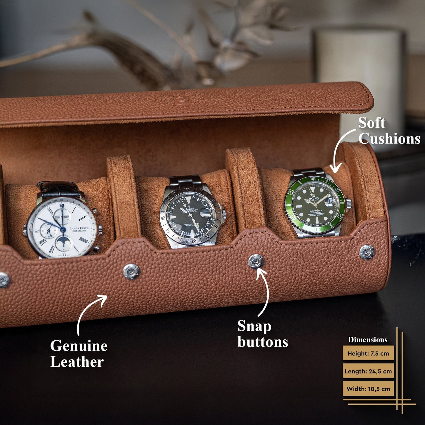 Travel Watch Roll Large - Brown Litchi