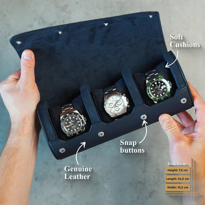 Travel Watch Roll Large - Navy Blue Litchi