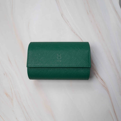 Two Slot Watch Roll - Green Saffiano