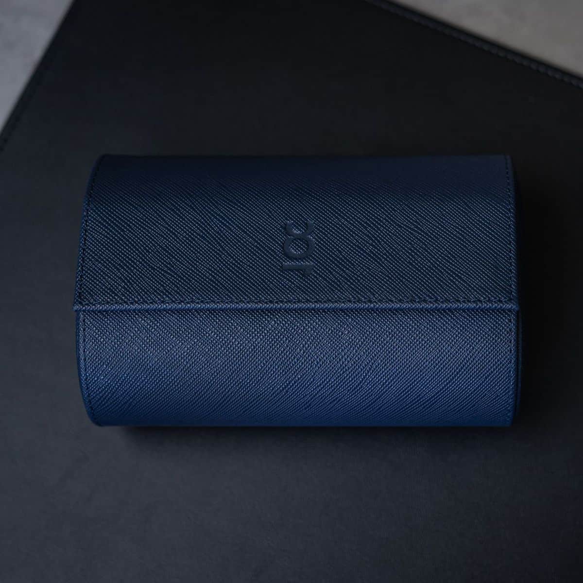 Two Slot Watch Roll - Navy Blue Saffiano