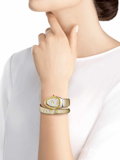 Bvlgari Serpenti Tubogas – Silver with White Dial, Diamond-Set