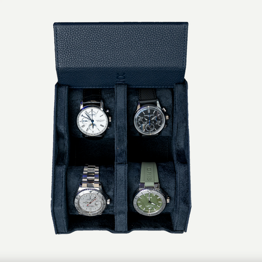Hexagon Navy Blue 4 Slot Watch Box